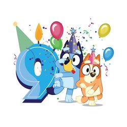 9th birthday bluey png, happy birthday png, 9th birthday png