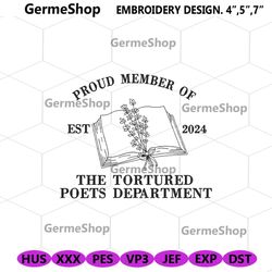 proud member of the tortured teachers department embroidery instant files, tortured poets est 2024 embroidery, taylor sw