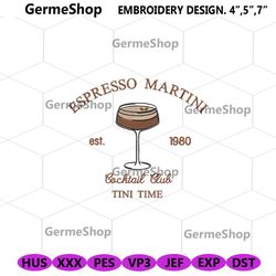 1980 espresso martini embroidery design download, tini time cocktail club embroidery download files, espresso martini em
