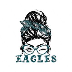 eagles girl wearing glasses football messy bun svg