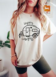 happy camper oversized shirt, comfort colors shirt, oversized tee