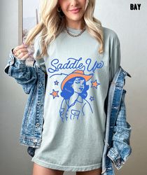 saddle up cowgirl oversized vintage tee, cowgirl shirt, rodeo cowgirl shirt