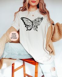 butterfly shirt, floral butterfly shirt, butterfly graphic shirt