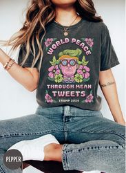 trump 2024 tshirt, hippie trump retro shirt, mean tweets world peace, funny conservative gifts, trendy maga shirt