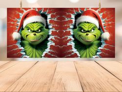 3d christmas movie coffee mug wrap, festive 3d character in cracked wall hole