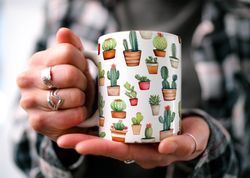 cactus pattern garden coffee mug  boho cottagecore mug  beau
