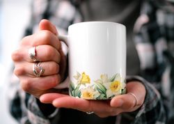 charming daffodils mug, enchanting floral cottagecore mug, b