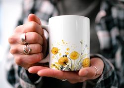 charming dandelion mug, enchanting floral cottagecore mug, b