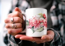 charming rhododendron mug, enchanting floral cottagecore mug