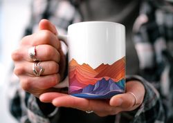 colored mountain range coffee mug  nature inspired  outdoor