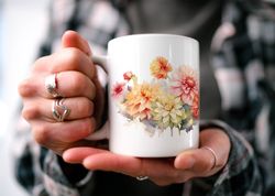 enchanting dahlia blossom mug, enchanting floral cottagecore