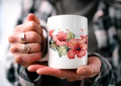 enchanting hibiscus blossom mug, enchanting floral cottageco