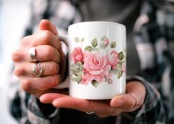 enchanting pink roses mug, enchanting floral cottagecore mug