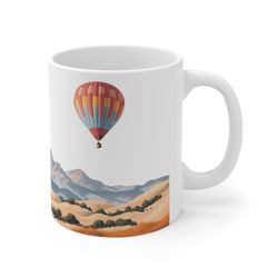 hot air balloon mountain mug  nature inspired  outdoor desig