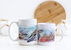 sea turtle coffee mug  aquarium mug  marine life  sea life