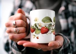 strawberries botanical garden mug  boho cottagecore mug  bea
