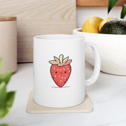 strawberry mug 11oz, cute strawberry, whimsical mug, gift for her, funny mug