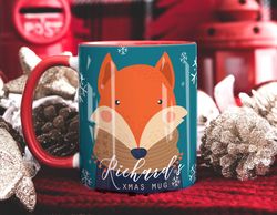 personalised christmas mug, secret santa gift him or her, fox mug gift, name xma