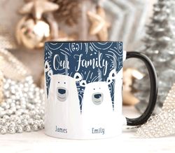 personalised family portrait mug, secret santa gift, polar bear gift mug, dad xm