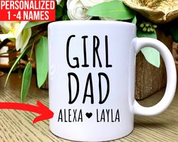 girl dad mug, personalized dad mug, custom names of daughters, dad gift from dau