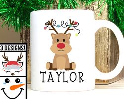 personalized christmas reindeer mug, custom name coffee mug, personalized snowma