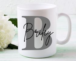 personalized initial mug, subtle initial and name mug, personalised birthday gif