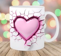 3d pink heart hole in a wall mug