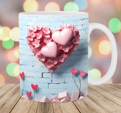 3d pink hearts mug