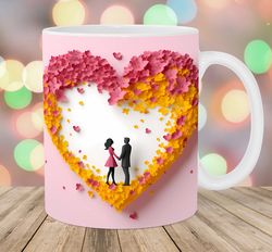 3d pink yellow heart mug