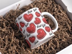 3d red glitter love hearts inflated mug