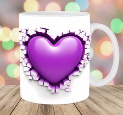 3d purple heart hole in a wall mug