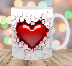 3d red heart hole in a wall mug