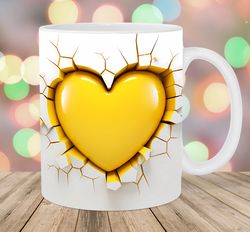 3d yellow heart hole in a wall mug