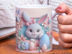 easter bunny with bow mug, pastel rabbit coffee cup, 3d easter mug