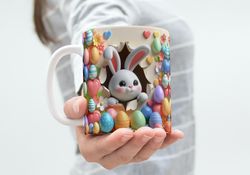 easter bunnies 3d effect hole in a wall mug