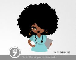 nurse svg - black woman svg - afro woman svg - svg cutting file