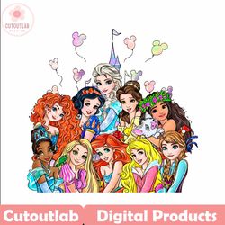 retro disney princess castle balloons png