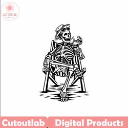 sitting skeleton svg | sunglass skull svg | beach chair svg | cocktail drink chill relax | cut files clip art vector dig