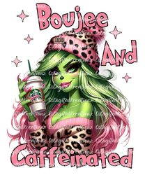 boujee and caffeinated green beauty pink leopard grenchola sublimation digital png coffee