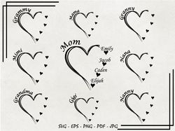 custom heart grandkid name svg / personalized mama cricut design vector bundle ilhouette / png t-