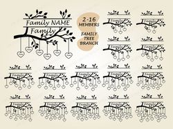 family tree svg pack, 2-16 member family tree branch svg, family heart tree svg, family svg, tree of life svg, tree svg,