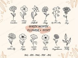 birth month flowers svg, wildflower svg,birthday flower, flower clipart, botanical svg ,floral svg ,daisy svg ,rose svg,