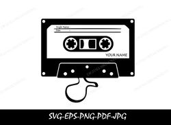 cassette svg, cassette tape, svg, svg designs, svg files for cricut, instant download, clipart, tape svg, music svg, 80s