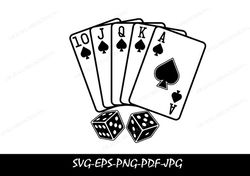 royal flush svg files | poker cut file | playing cards svg | casino clip art | ace of spades cut files | aces vector fil