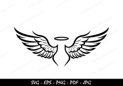 angel wings and halo svg, clip art cut file silhouette pdf,eps,png,jpg, instant digital download, halo svg,angel wings,c