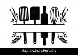 kitchen utensils split monogram svg, kitchen svg, kitchen split with olives svg, cooking svg, kitchen cut file, cricut,