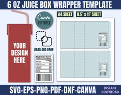 juice box wrapper template, 6 oz juice box wrap template, juice box wrapper svg, 6 oz juice box label svg, juice box sti