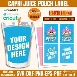 capri template canva, capri juice pouch label svg, party favors, blank capri sticker template, juice label party, custom