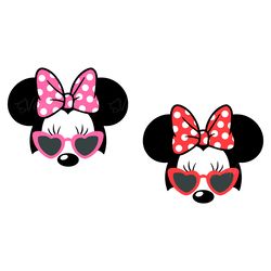 valentine's day, minnie mouse, pink red polka dot bow, heart sunglasses