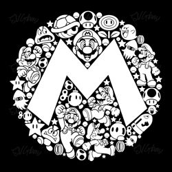 super mario m circle icon emblem mosaic style mario kart